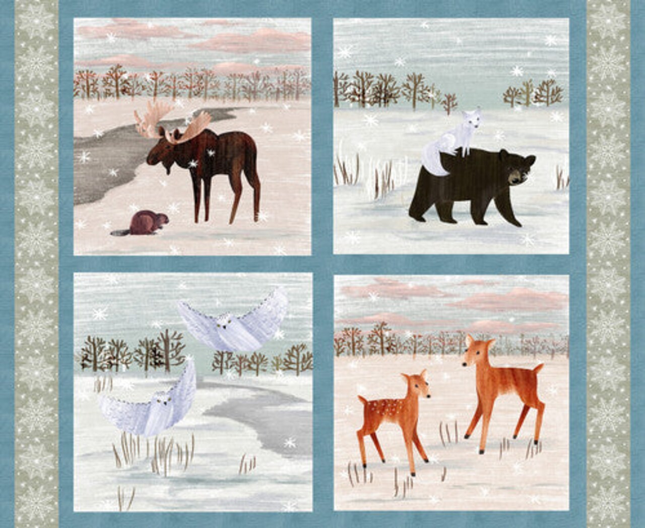 Fabric Blank Quilting Aqua Forest Animals Chill Factor Flannel Pillow Panel 4245PF-70